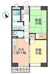 サンハイム緑 2階2DKの間取り