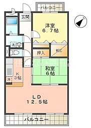 グリーンヒルズ三好丘 2階2LDKの間取り