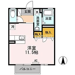 ボヌール・フーカ 2階ワンルームの間取り