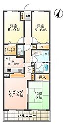 バンベール新生公園 6階3LDKの間取り