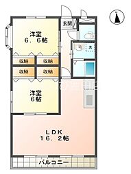 コーディアル三好 3階2LDKの間取り