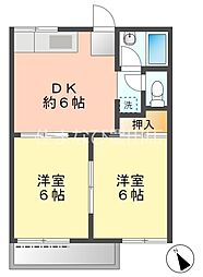 スギサン梅坪II 1階2DKの間取り