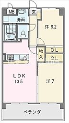 レーヴシェソワ 2LDKの間取図画像