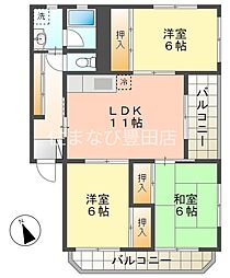 Aパンクラブ広川寮 3LDKの間取図画像