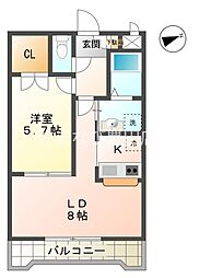 メロン宇佐美 1LDKの間取図画像