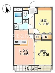 ベルカーサ東山台2 2LDKの間取図画像