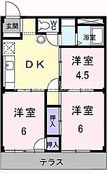 コーポラスタウン白鳥D棟 3DKの間取図画像