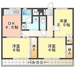ビレッジハウス三好4号棟 3DKの間取図画像