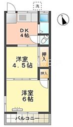 ラ・エスペランサB棟 2DKの間取図画像