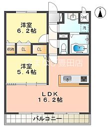 オリヴィエ・ユラ 2LDKの間取図画像