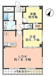 ブルーム山の手 2LDKの間取図画像