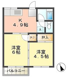 ハイツ東新A 2Kの間取図画像