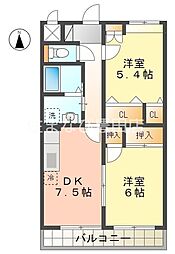 アルカディアタウン 2DKの間取図画像