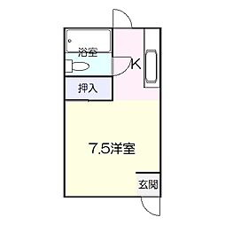 とさでん交通伊野線 朝倉駅 徒歩27分の賃貸アパート 2階ワンルームの間取り
