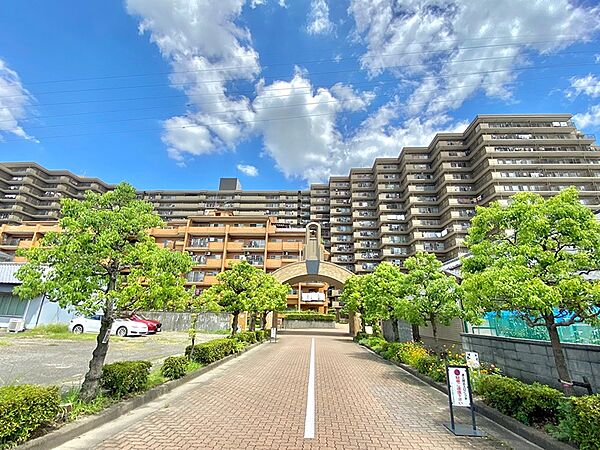 空の青と新緑が映える、開放的なロケーション。整えられたアプローチが、穏やかな暮らしへと誘います。