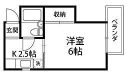 プラウド弥生 1Kの間取図画像
