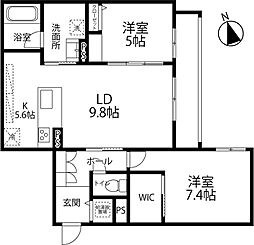 フォルトゥーナ泉が丘 2階2LDKの間取り