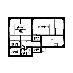 サンライズ中正 2DKの間取図画像