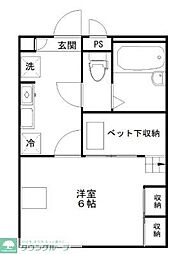 グリーンハイツ 2階1Kの間取り