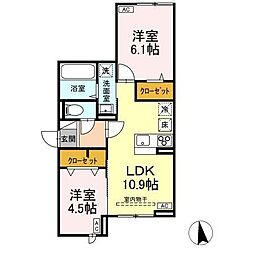 アセットコート貫井北町Ｂ 1階2LDKの間取り