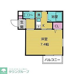 小金井プラザマンション 2階1Kの間取り