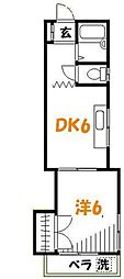 久野コーポ 2階1DKの間取り