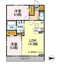 セント国立 2階2LDKの間取り