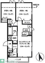 サウザンド3 2階2LDKの間取り