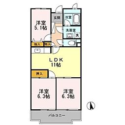 メゾンドクインテット 2階3LDKの間取り