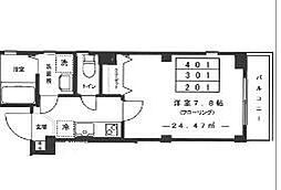 JR総武線 三鷹駅 徒歩4分の賃貸マンション 2階1DKの間取り