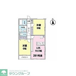 Villa Azalea 2階2LDKの間取り