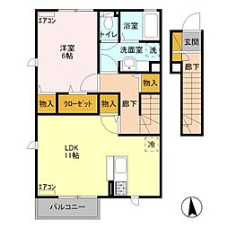 サンセール 2階1LDKの間取り