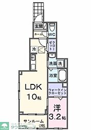 ヒカルサ西東京向台ウエスト 1階1LDKの間取り