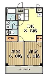 ライムかいぬま 5階2DKの間取り
