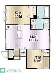 ベルツリー 2LDKの間取図画像
