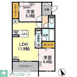 国分寺市東恋ヶ窪2丁目アパート 2LDKの間取図画像