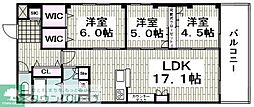 京急本線 戸部駅 徒歩1分の賃貸マンション 6階3LDKの間取り