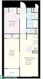 横浜市営地下鉄ブルーライン 蒔田駅 徒歩5分の賃貸アパート 2階1SLDKの間取り