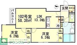 ヴィラージュ戸塚II 2LDKの間取図画像