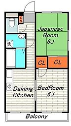 サンヒルズ東戸塚C棟 2DKの間取図画像