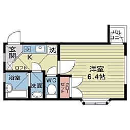 グリシーヌ成城 2階1Kの間取り