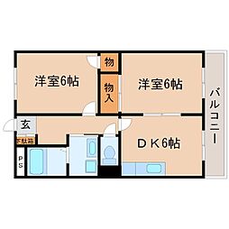ロザージュII 2階2DKの間取り