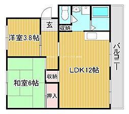 JR草津線 手原駅 徒歩31分の賃貸マンション 1階2LDKの間取り