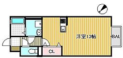 シャルマン 1階ワンルームの間取り