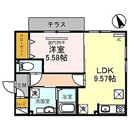 フラン岡 2階1LDKの間取り