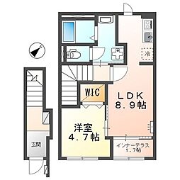 ルミエール・ドール　輝 2階1LDKの間取り