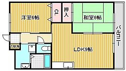 駅前コーポラス 2LDKの間取図画像