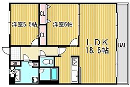 インテリジェントスクウェアー壱番館 2LDKの間取図画像