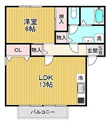 ヴェーデル2 1LDKの間取図画像