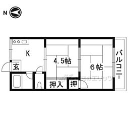 JR東海道・山陽本線 膳所駅 徒歩15分の賃貸アパート 1階2Kの間取り